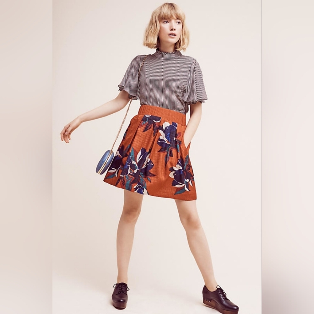 { Anthropologie } Maira Floral Skirt Pumpkin Spice